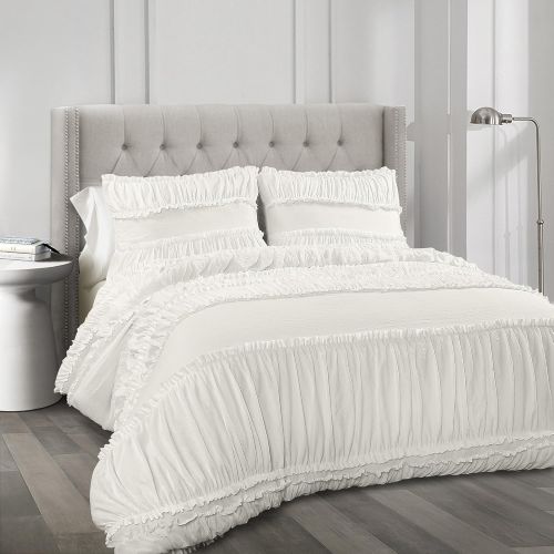  Lush Decor Nova Ruffle 3 Piece Comforter Set, FullQueen, White