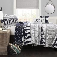 Lush Decor Llama Stripe 5 Piece Quilt Set, FullQueen, Navy