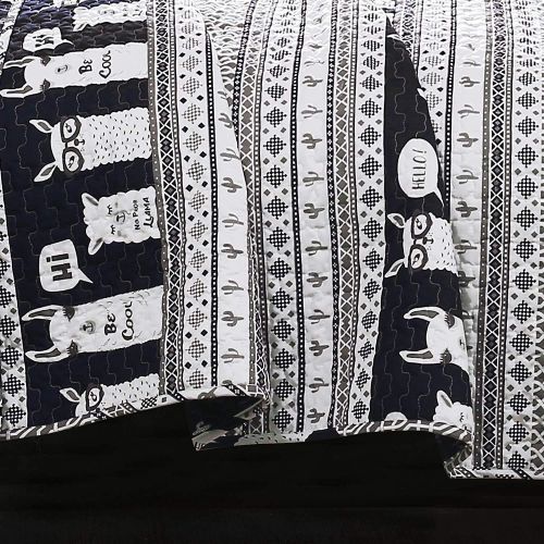  Lush Decor Llama Stripe 5 Piece Quilt Set, FullQueen, Navy