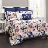 Lush Decor 16T000748 Floral Watercolor 7Piece Comforter Set, FullQueen, Blue