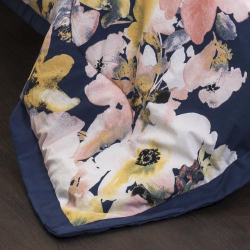  Lush Decor 16T000748 Floral Watercolor 7Piece Comforter Set, FullQueen, Blue