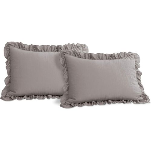  Lush Decor Reyna Comforter Ruffled 3 Piece Bedding Set with Pillow Shams, Full Queen, Gray