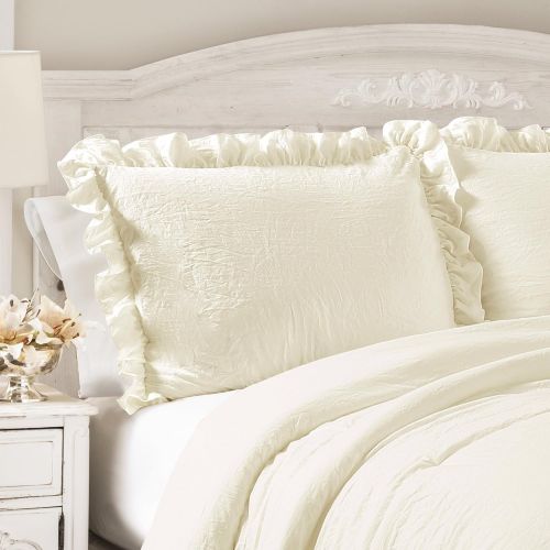  Lush Decor Reyna Comforter Ruffled 3 Piece Bedding Set with Pillow Shams, Full Queen, Gray