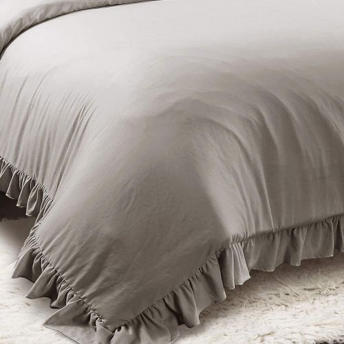  Lush Decor Reyna Comforter Ruffled 3 Piece Bedding Set with Pillow Shams, Full Queen, Gray