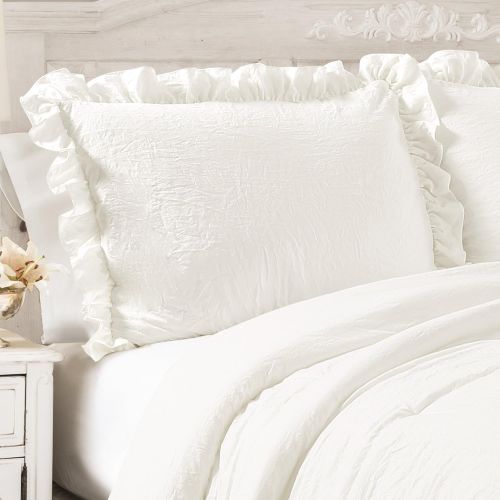  Lush Decor Reyna Comforter Ruffled 3 Piece Bedding Set with Pillow Shams, Full Queen, Gray