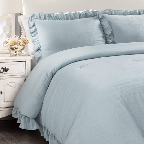  Lush Decor Reyna Comforter Ruffled 3 Piece Bedding Set with Pillow Shams, Full Queen, Gray