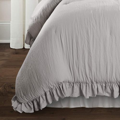  Lush Decor Reyna Comforter Ruffled 3 Piece Bedding Set with Pillow Shams, Full Queen, Gray