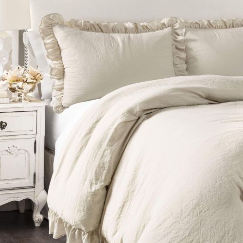  Lush Decor Reyna Comforter Ruffled 3 Piece Bedding Set with Pillow Shams, Full Queen, Gray