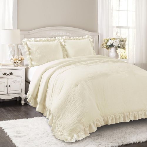  Lush Decor Reyna Comforter Ruffled 3 Piece Bedding Set with Pillow Shams, Full Queen, Gray