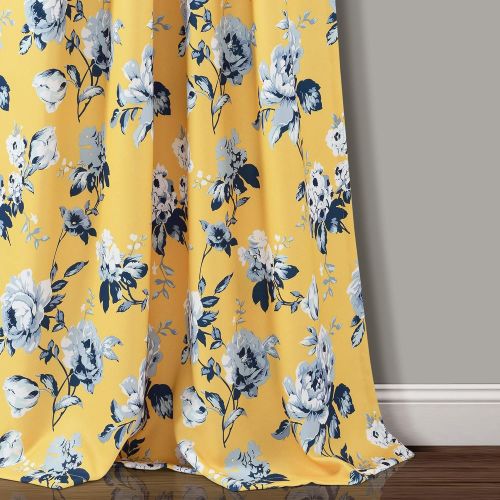  Lush Decor Tania Floral Room Darkening Window Curtain Panel Pair, 84 X 52, Blue & Gray