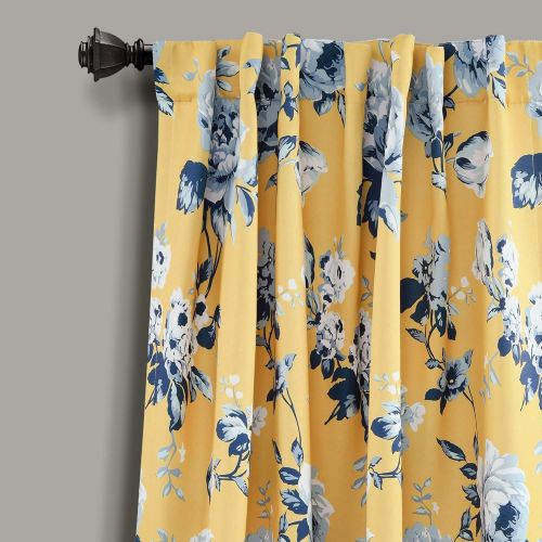  Lush Decor Tania Floral Room Darkening Window Curtain Panel Pair, 84 X 52, Blue & Gray