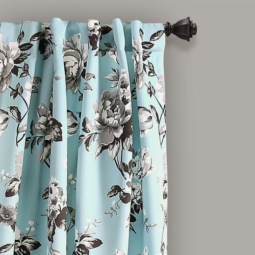  Lush Decor Tania Floral Room Darkening Window Curtain Panel Pair, 84 X 52, Blue & Gray