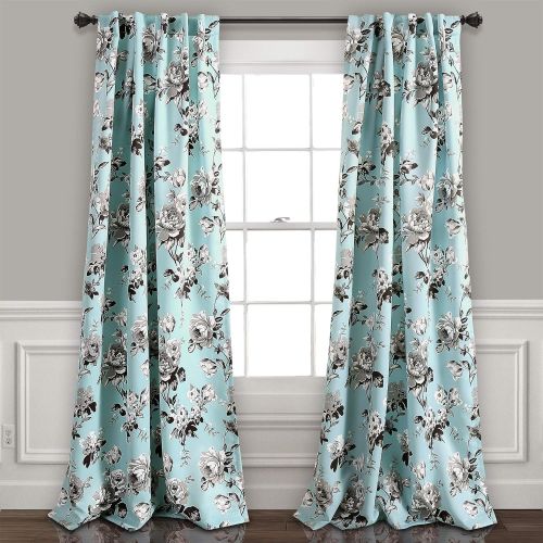  Lush Decor Tania Floral Room Darkening Window Curtain Panel Pair, 84 X 52, Blue & Gray