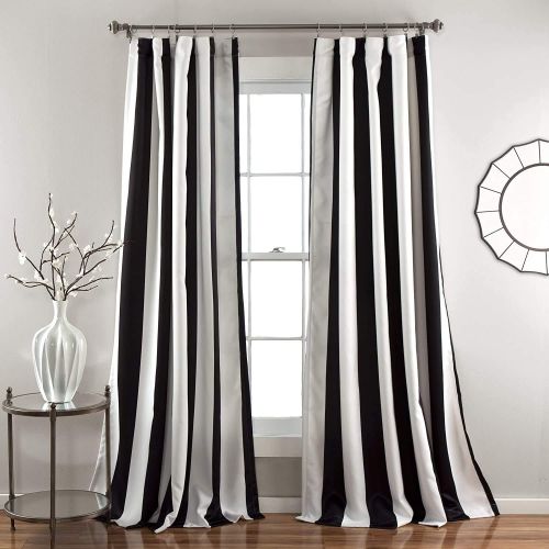  Lush Decor Wilbur Stripe Room Darkening Window Curtain Panel Pair, Black, 84 inch x 52 inch, Set of 2