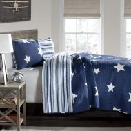 Lush Decor Twin Size Bedding Quilt Set For Teen Boys Bedroom in Navy Blue Star Print Design