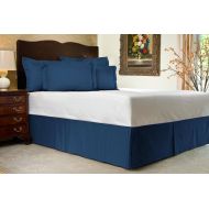 Lushness_Linen Amazon Luxurious Hotel Collection 800TC 3pc Bedskirt 16 Drop Length 100% Egyptian Cotton Twin Size Navy Blue Stripe