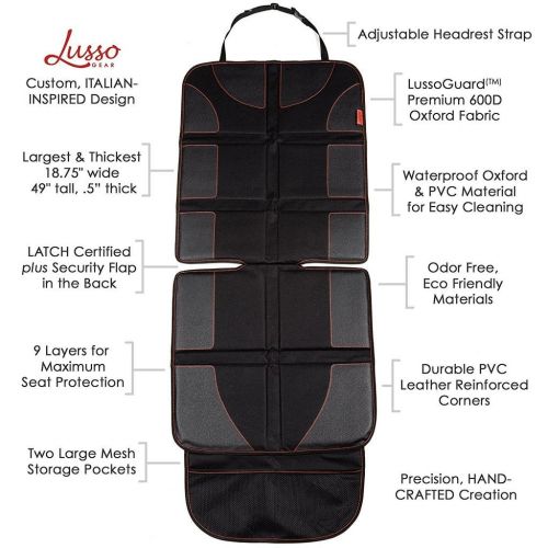  Lusso Gear Car Seat Protector with Thickest Padding - Featuring XL Size (Best Coverage Available), Durable, Waterproof 600D Fabric, PVC Leather Reinforced Corners & 2 Large Pockets