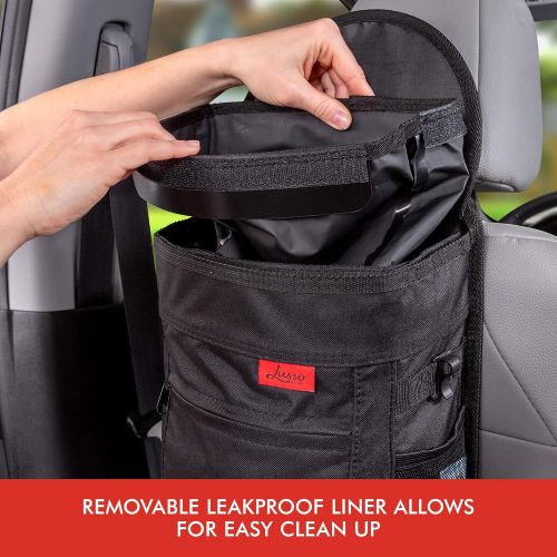  Lusso Gear Spill-Proof Car Trash Can | Compact 2.5 Gallon Hanging Garbage Bin with Odor Blocking Technology, Removable Liner & Storage Pockets Keeps Your Truck, Minivan & SUV Looking Sharp &