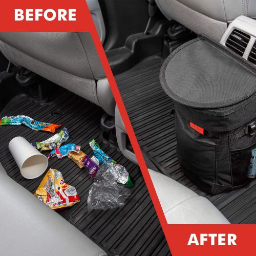  Lusso Gear Spill-Proof Car Trash Can | Compact 2.5 Gallon Hanging Garbage Bin with Odor Blocking Technology, Removable Liner & Storage Pockets Keeps Your Truck, Minivan & SUV Looking Sharp &