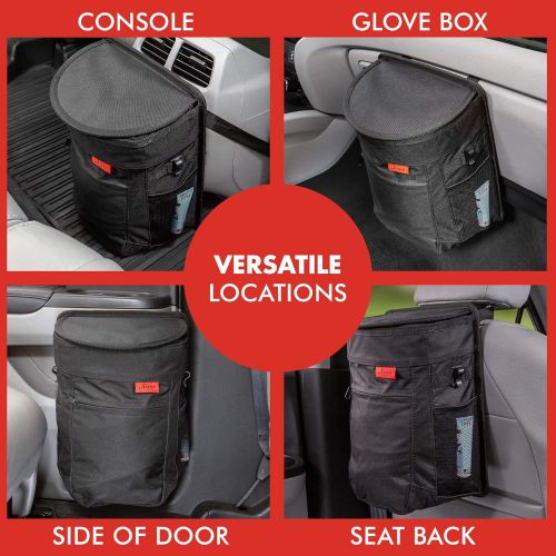  Lusso Gear Spill-Proof Car Trash Can | Compact 2.5 Gallon Hanging Garbage Bin with Odor Blocking Technology, Removable Liner & Storage Pockets Keeps Your Truck, Minivan & SUV Looking Sharp &