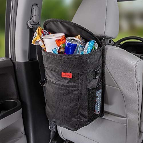  Lusso Gear Spill-Proof Car Trash Can | Compact 2.5 Gallon Hanging Garbage Bin with Odor Blocking Technology, Removable Liner & Storage Pockets Keeps Your Truck, Minivan & SUV Looking Sharp &