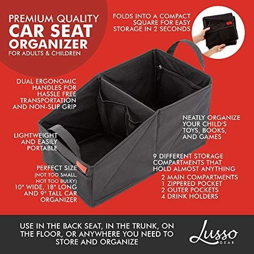  Lusso Gear Premium Front & Backseat Car Organizer | Heavy Duty Back Stitching - 9 Clutter-Free Seat Storage Pockets | Easily Keep Seats & Floors Organized & Clean w/ Supply and Toy Organizers