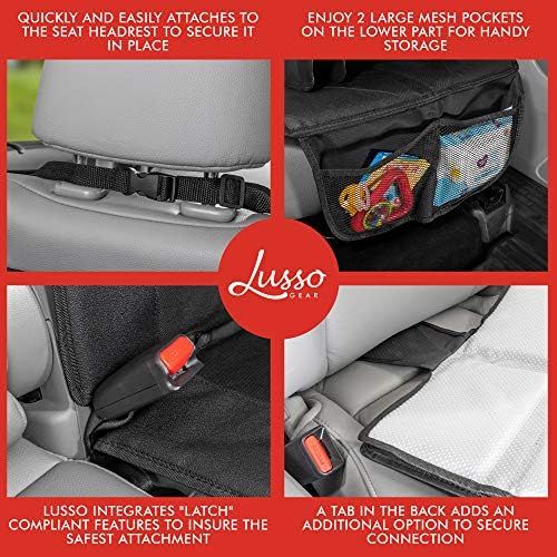  Lusso Gear Car Seat Protector, Thick Padding, 2 Mesh Storage Pockets, Waterproof, Protects Fabric or Leather Seats from Child Car Seat and Pets, Non-Slip Rubber Padded Backing, No