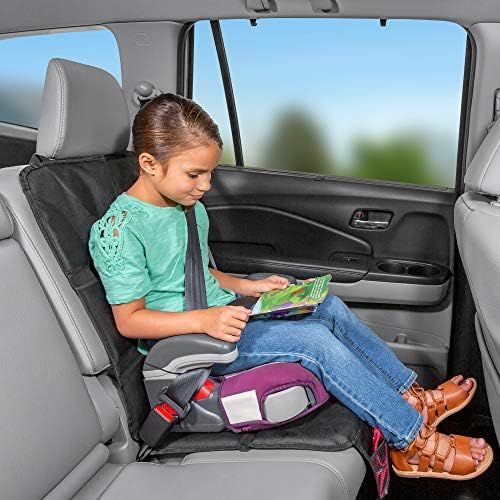  Lusso Gear Car Seat Protector, Thick Padding, 2 Mesh Storage Pockets, Waterproof, Protects Fabric or Leather Seats from Child Car Seat and Pets, Non-Slip Rubber Padded Backing, No