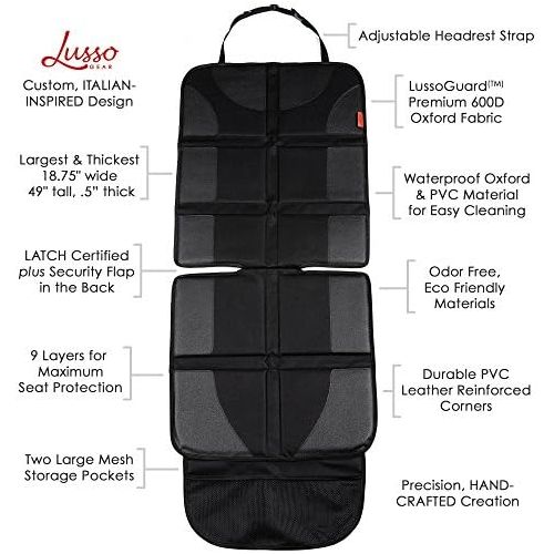  Lusso Gear Car Seat Protector, Thick Padding, 2 Mesh Storage Pockets, Waterproof, Protects Fabric or Leather Seats from Child Car Seat and Pets, Non-Slip Rubber Padded Backing, No