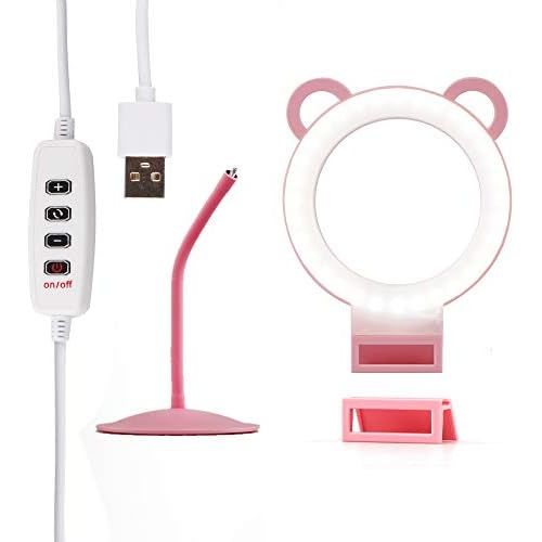  [아마존베스트]Lusweimi 6-inch Mini LED Selfie Ring Light kit 3000-5500K Adjustable Desktop Lamp USB Plug with Stand for YouTube Makeup/Live/Vlogs, Beauty Lovely Shape with 3 Light Modes &11 Brig