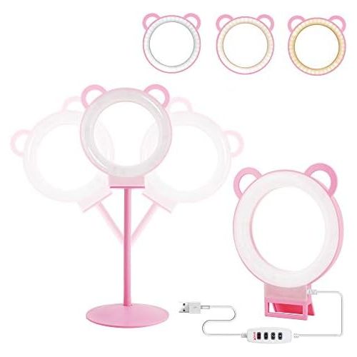  [아마존베스트]Lusweimi 6-inch Mini LED Selfie Ring Light kit 3000-5500K Adjustable Desktop Lamp USB Plug with Stand for YouTube Makeup/Live/Vlogs, Beauty Lovely Shape with 3 Light Modes &11 Brig