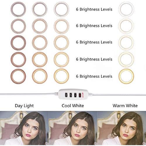  [아마존베스트]Lusweimi 6-inch Mini LED Selfie Ring Light kit 3000-5500K Adjustable Desktop Lamp USB Plug with Stand for YouTube Makeup/Live/Vlogs, Beauty Lovely Shape with 3 Light Modes &11 Brig