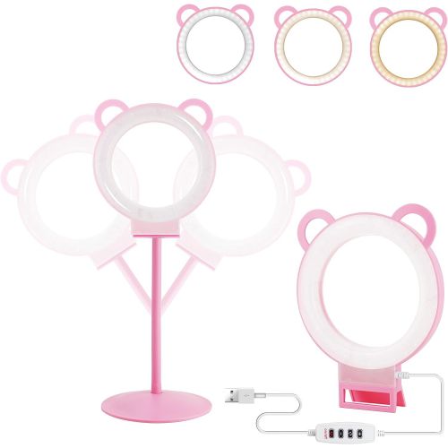  [아마존베스트]Lusweimi 6-inch Mini LED Selfie Ring Light kit 3000-5500K Adjustable Desktop Lamp USB Plug with Stand for YouTube Makeup/Live/Vlogs, Beauty Lovely Shape with 3 Light Modes &11 Brig