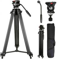 Lusweimi Video Tripod System, 75-inch Aluminum Heavy Duty Tripod with Fluid Head, Professional Cameras Tripod for Canon Nikon DSLR Sony Camcorders 1/4 and 3/8 Screws Quick Plate