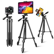 Lusweimi 60-Inch Tripod for ipad iPhone, Camera Tripod for Phone with 2 in 1 Tripod Mount Holder for Cell Phone/Tablet/Webcam/Gopro/All Cameras, Tripod with Carry Bag for Travel/Ph