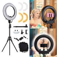 Lusweimi 18 Outer 55W 5500K adjustable Colored LED Round Ring Light Kit, Warm/White Color Temperature Camera Mirror YouTube Video Makeup Lighting with Light Stand