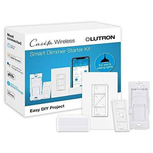  [아마존핫딜][아마존 핫딜] Lutron Caseta Smart Start Kit, Dimmer Switch with Smart Bridge and Wall Mount Pico Adapter, Works with Alexa, Apple HomeKit, and the Google Assistant | P-BDG-PKG1W-A | White