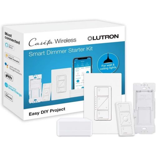  [아마존핫딜][아마존 핫딜] Lutron Caseta Smart Start Kit, Dimmer Switch with Smart Bridge and Wall Mount Pico Adapter, Works with Alexa, Apple HomeKit, and the Google Assistant | P-BDG-PKG1W-A | White