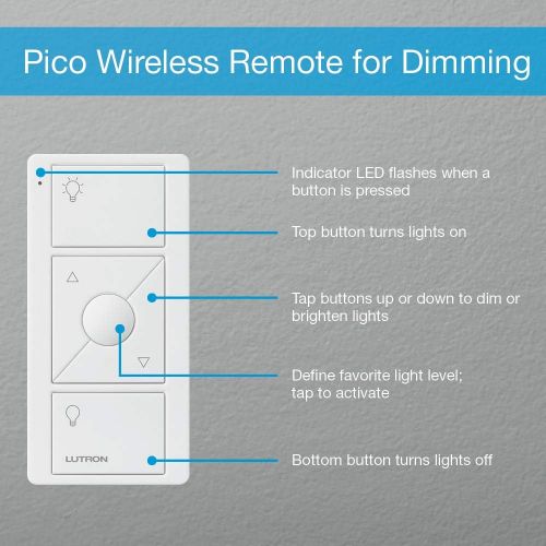  Lutron 3-Button with Raise/Lower Pico Remote for Caseta Wireless Smart Lighting Dimmer Switch, PJ2-3BRL-WH-L01R, White