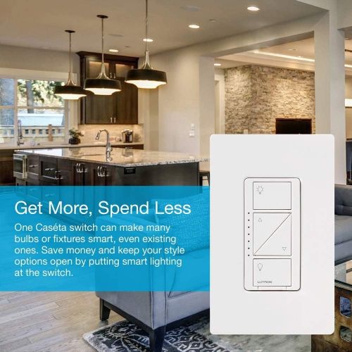  Lutron Caseta Deluxe Smart Dimmer Switch Kit Works with Alexa, Apple HomeKit, and the Google Assistant P-BDG-PKG2W-A White