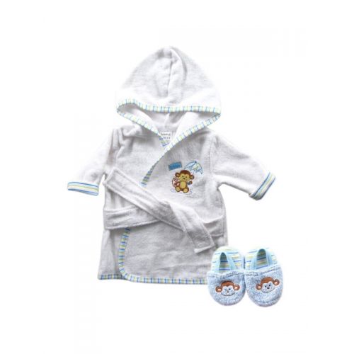  Luvable Friends Baby Woven Terry Bathrobe and Slippers, Blue Turtle