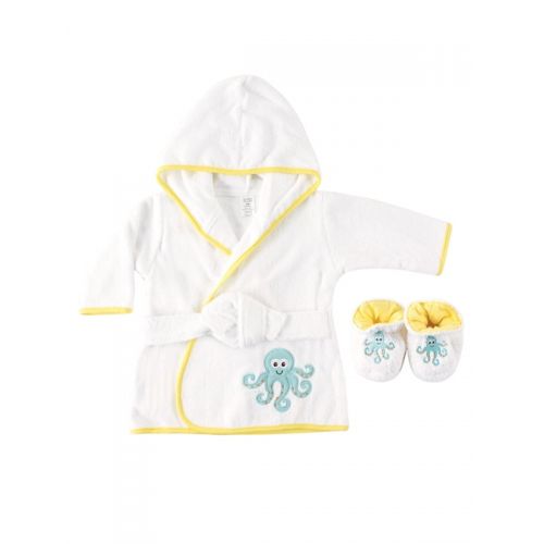  Luvable Friends Baby Woven Terry Bathrobe and Slippers, Blue Turtle