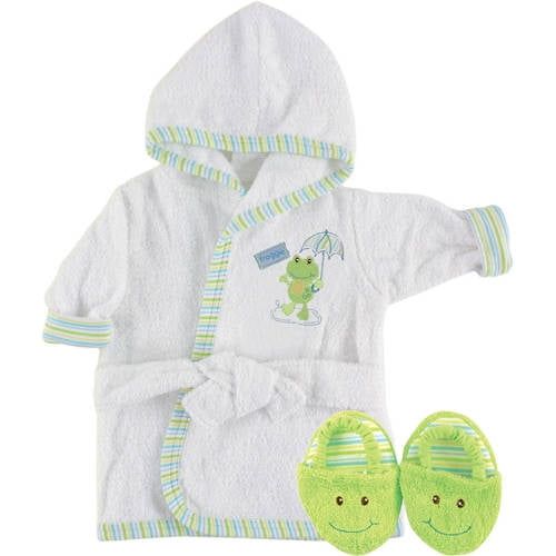 Luvable Friends Baby Woven Terry Bathrobe and Slippers, Blue Turtle