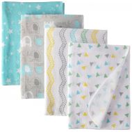 Luvable Friends 4 Piece Flannel Receiving Blanket, Gray Elephant, One Size