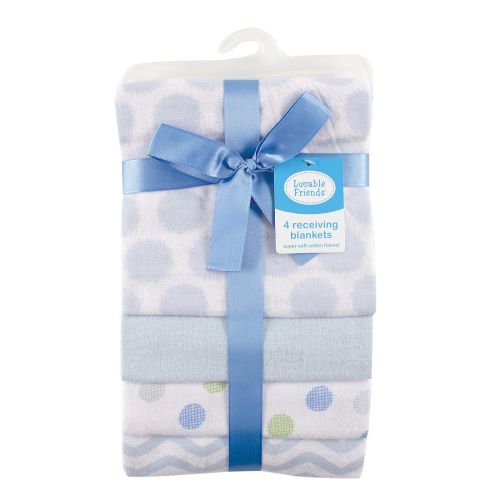  Luvable Friends 4 Piece Flannel Receiving Blankets, Train