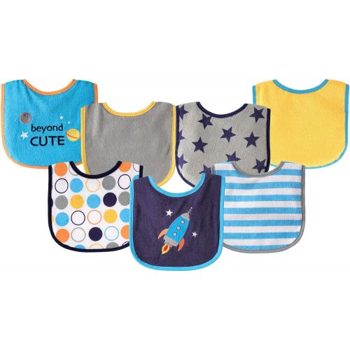  [아마존베스트]Luvable Friends 7 Piece Drooler Bibs with Waterproof Backing, Blue Spaceship