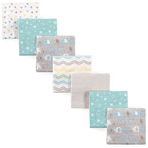  [아마존베스트]Luvable Friends Unisex Baby Flannel Receiving Blankets 7-Pack, Basic Elephant, One Size