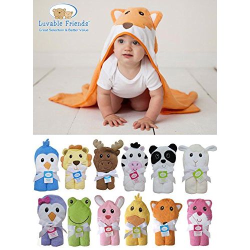  Luvable Friends Unisex Baby Cotton Animal Face Hooded Towel, Panda, One Size