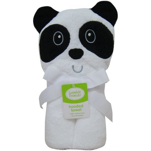  Luvable Friends Unisex Baby Cotton Animal Face Hooded Towel, Panda, One Size