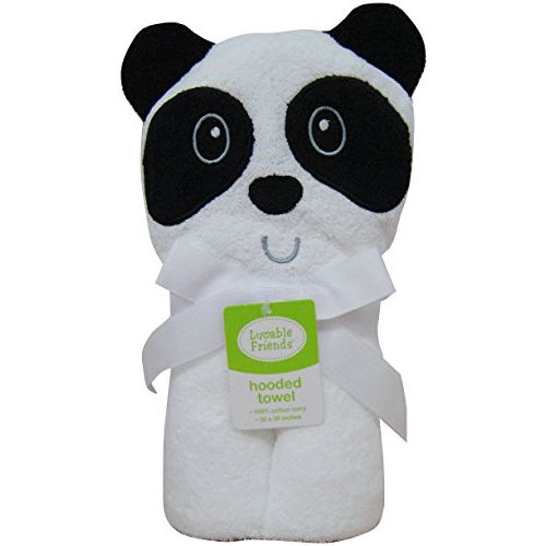  Luvable Friends Unisex Baby Cotton Animal Face Hooded Towel, Panda, One Size